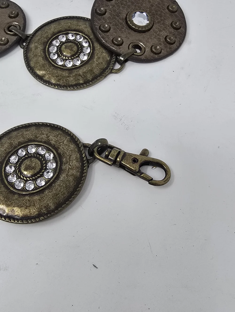 Vtg Navajo style‎ concho leather metal rhinestones belt Western Cowgirl Festival